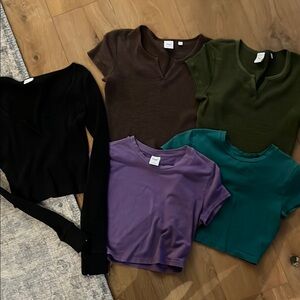 Trendy Women's T-Shirt Bundle - Black, Brown, Green, Purple, Teal